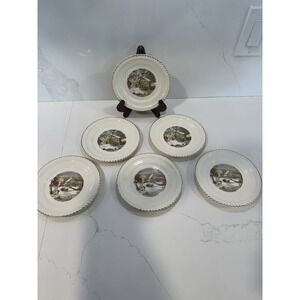 Currier & Ives 6 Plates 6.25in 3 The Old Homestead In Winter, 3 Homestead Winter